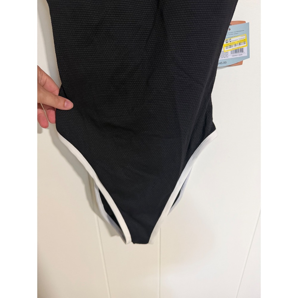 Shade & Shore One Piece Swimsuit S Black White Textured High Leg Square Neck - Picture 5 of 7